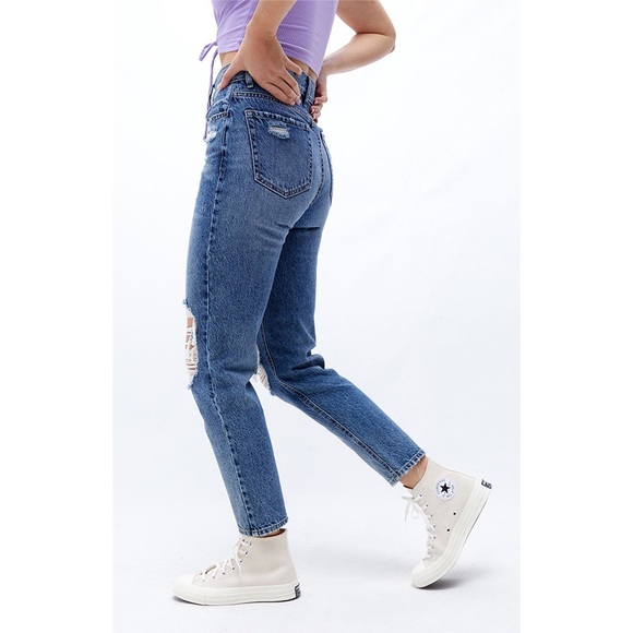 PacSun Eco Medium Blue Distressed Ultra High Waisted Slim Fit Jeans Denim New - Picture 2 of 6